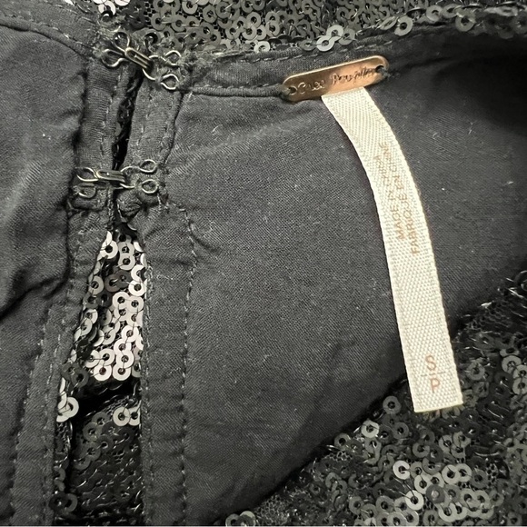 Free People Black Liquid Shine Sequin Mini Sleeveless Dress, Small - Picture 7 of 7